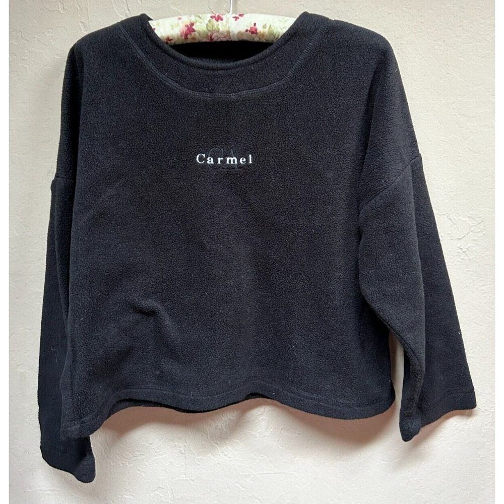 Tipsy Carmel Womens Fleece Dolman Sleeve Cropped Sweater Size XL Black Pullover